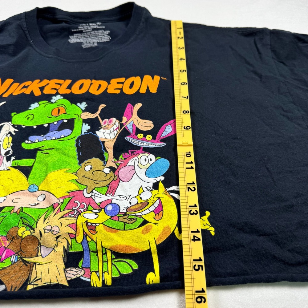 Nickelodeon 90s Cartoon Graphic Crop Top Black XL Rugrats Hey Arnold Boxy Tee - Picture 4 of 5
